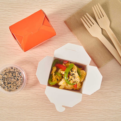 Bio Tek 8 oz Square Tangerine Orange Paper Noodle Take Out Container - 2 3/4" x 2 1/4" x 2 1/2" - 25 count box