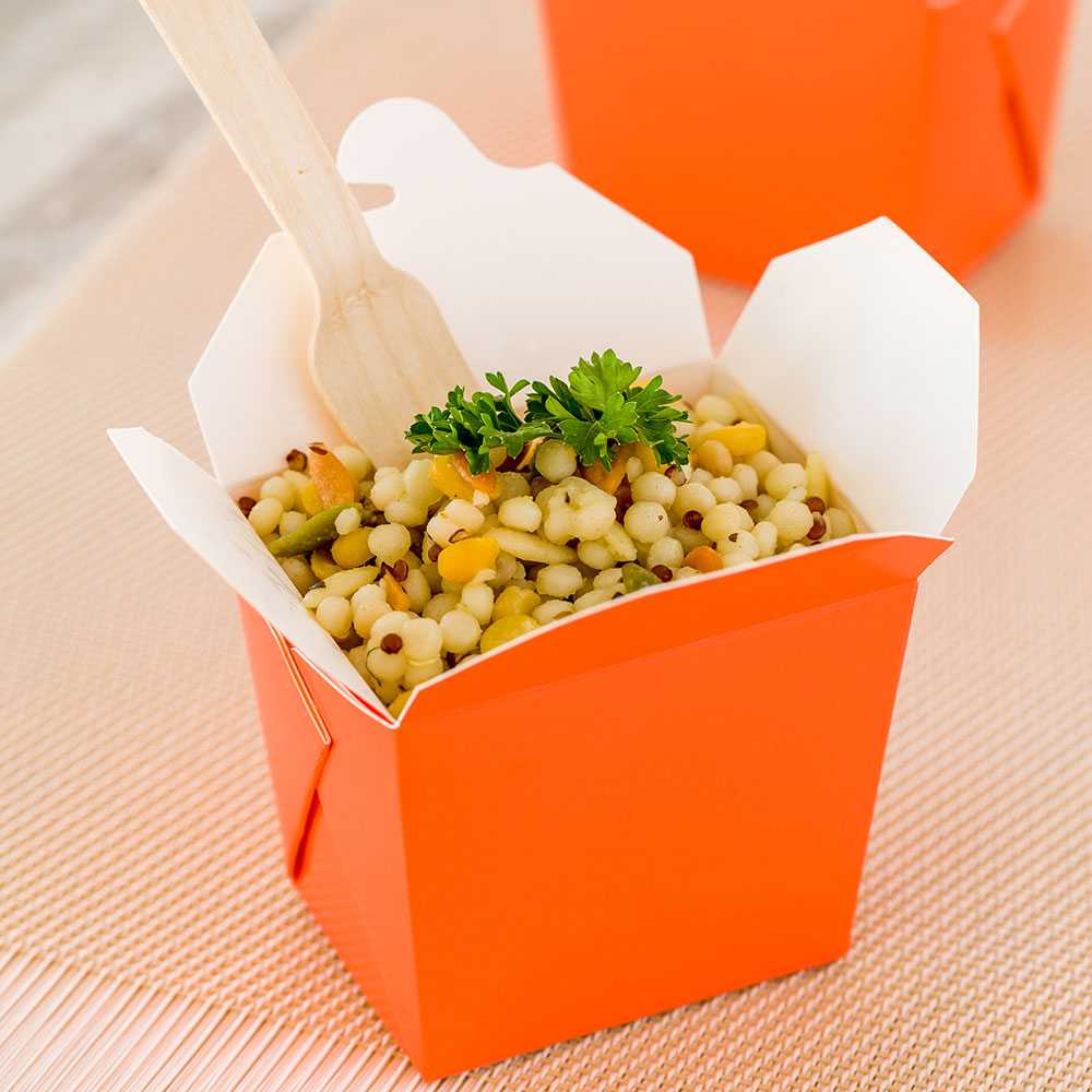 Bio Tek 8 oz Square Tangerine Orange Paper Noodle Take Out Container - 2 3/4" x 2 1/4" x 2 1/2" - 200 count box