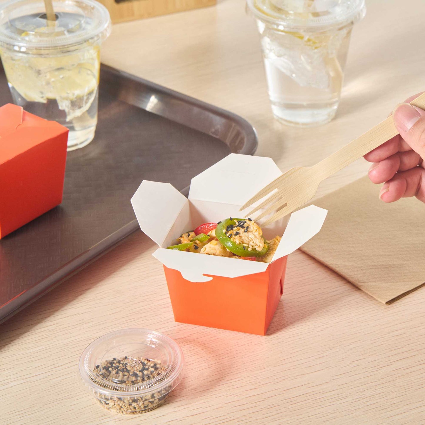 Bio Tek 8 oz Square Tangerine Orange Paper Noodle Take Out Container - 2 3/4" x 2 1/4" x 2 1/2" - 200 count box