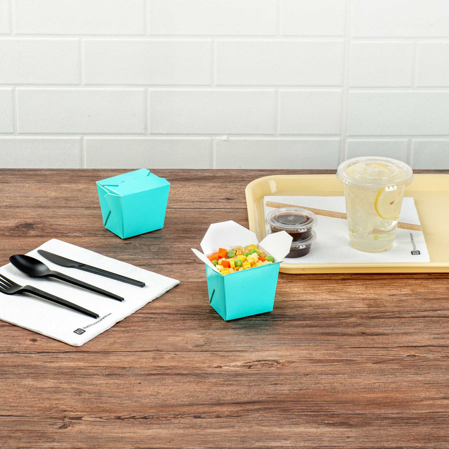 Bio Tek 8 oz Square Turquoise Paper Noodle Take Out Container - 2 3/4" x 2 1/4" x 2 1/2" - 50 count box