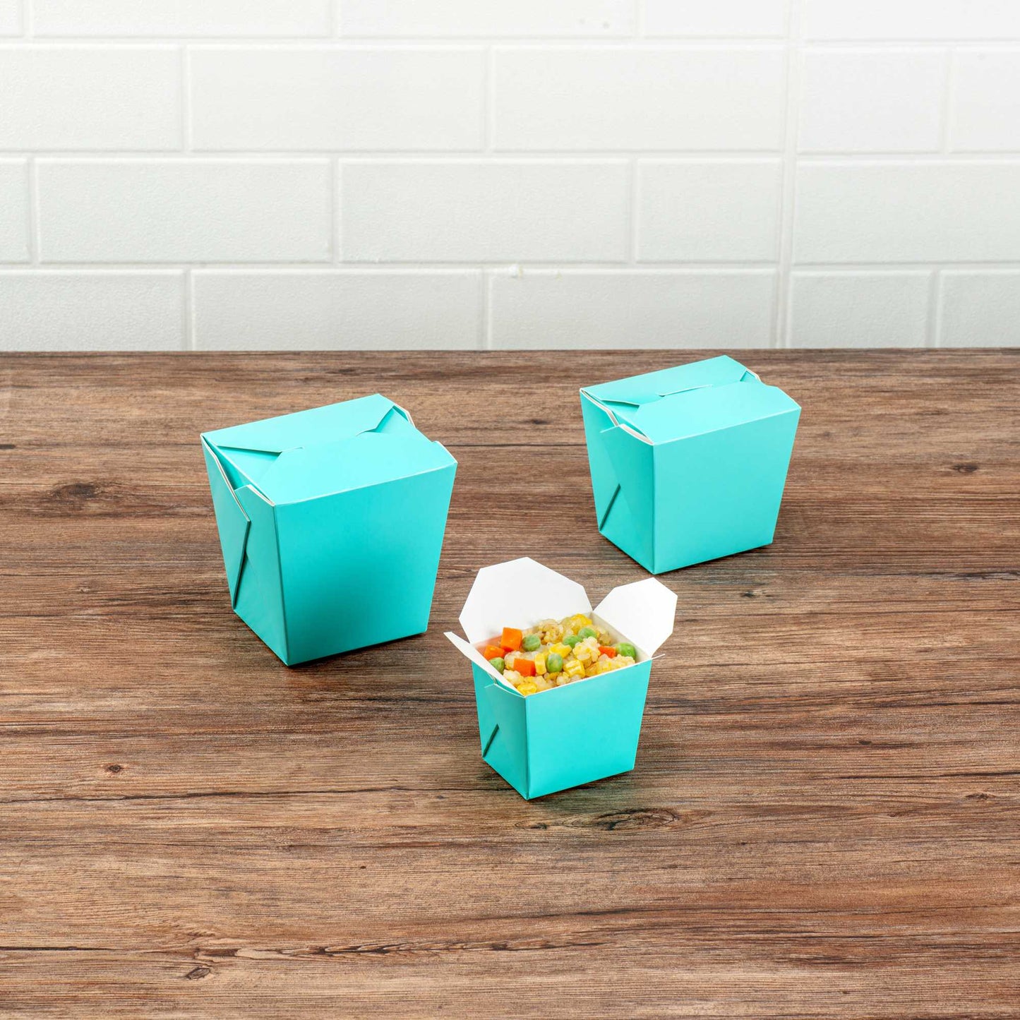 Bio Tek 8 oz Square Turquoise Paper Noodle Take Out Container - 2 3/4" x 2 1/4" x 2 1/2" - 50 count box