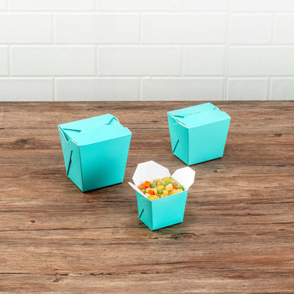 Bio Tek 8 oz Square Turquoise Paper Noodle Take Out Container - 2 3/4" x 2 1/4" x 2 1/2" - 50 count box
