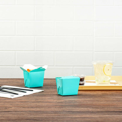 Bio Tek 8 oz Square Turquoise Paper Noodle Take Out Container - 2 3/4" x 2 1/4" x 2 1/2" - 200 count box