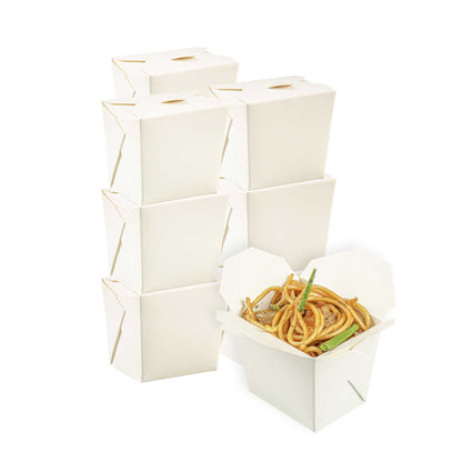 Bio Tek 8 oz Square White Paper Noodle Take Out Container - 2 3/4" x 2 1/4" x 2 1/2" - 25 count box