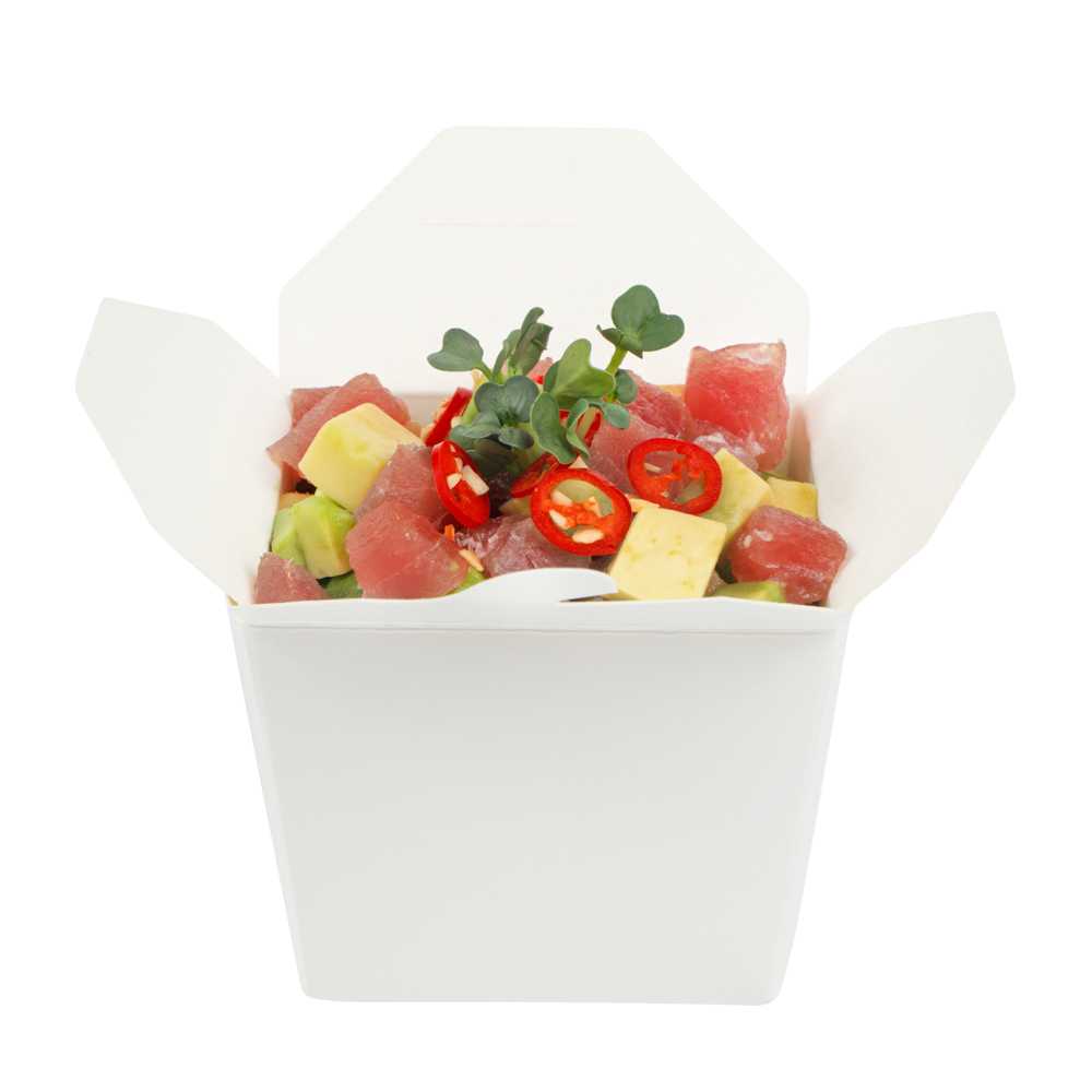 Bio Tek 8 oz Square White Paper Noodle Take Out Container - 2 3/4" x 2 1/4" x 2 1/2" - 25 count box