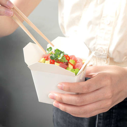 Bio Tek 8 oz Square White Paper Noodle Take Out Container - 2 3/4" x 2 1/4" x 2 1/2" - 25 count box