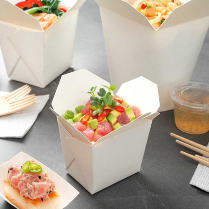 Bio Tek 8 oz Square White Paper Noodle Take Out Container - 2 3/4" x 2 1/4" x 2 1/2" - 200 count box