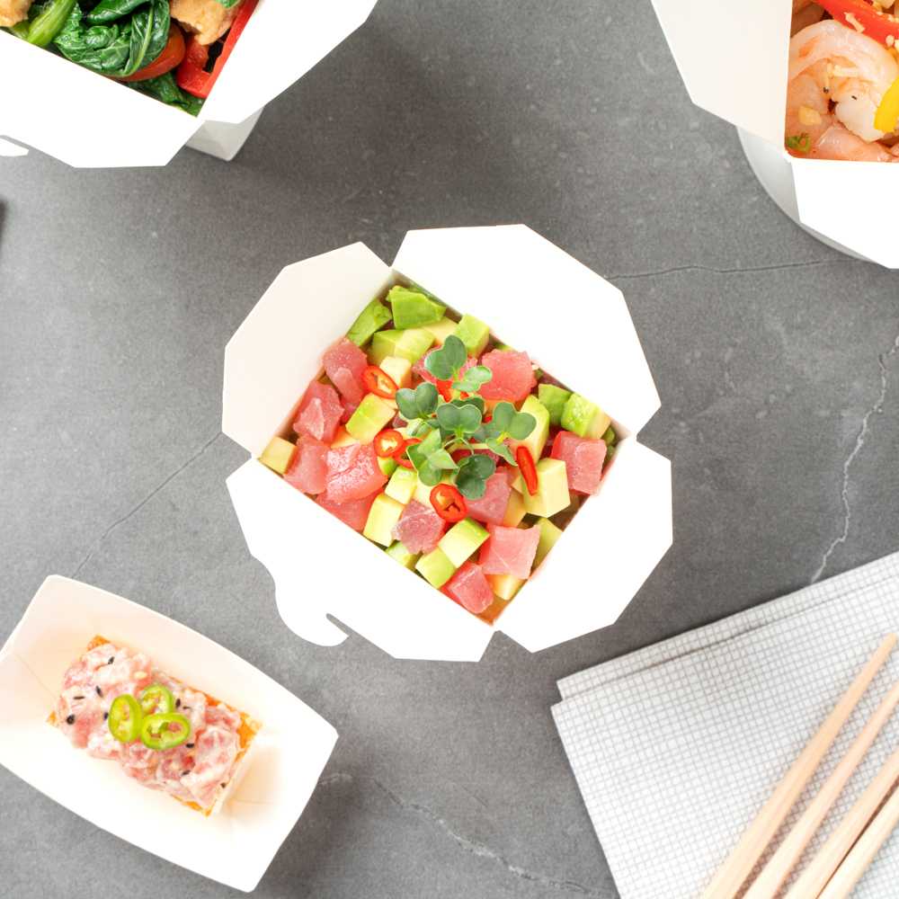 Bio Tek 8 oz Square White Paper Noodle Take Out Container - 2 3/4" x 2 1/4" x 2 1/2" - 200 count box