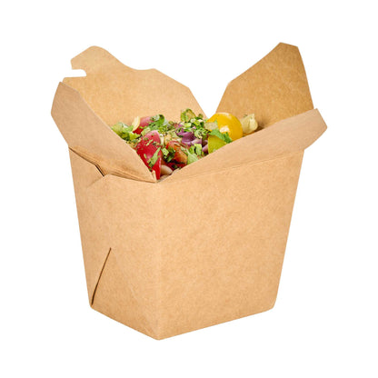 Bio Tek 16 oz Square Kraft Paper Noodle Take Out Container - 3 1/2" x 3" x 3 1/4" - 25 count box