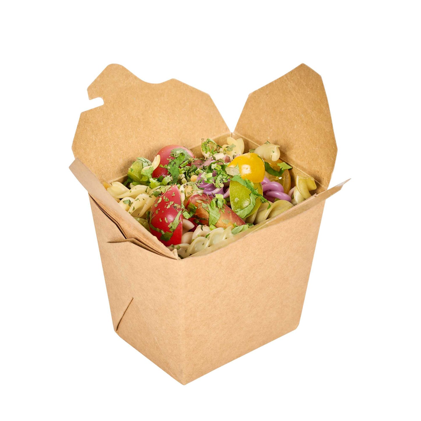Bio Tek 16 oz Square Kraft Paper Noodle Take Out Container - 3 1/2" x 3" x 3 1/4" - 25 count box