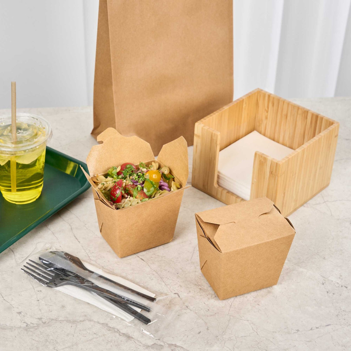 Bio Tek 16 oz Square Kraft Paper Noodle Take Out Container - 3 1/2" x 3" x 3 1/4" - 25 count box