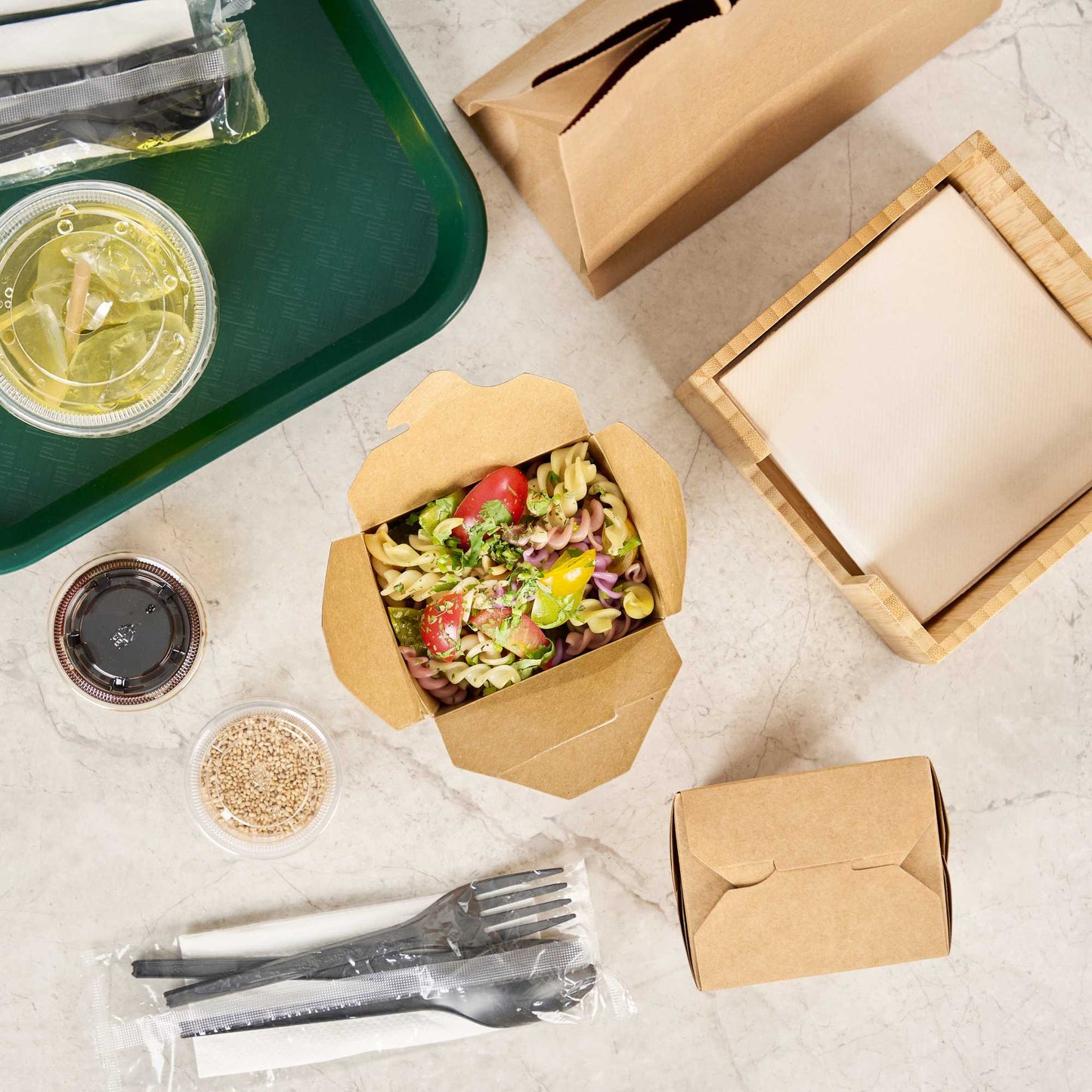 Bio Tek 16 oz Square Kraft Paper Noodle Take Out Container - 3 1/2" x 3" x 3 1/4" - 25 count box