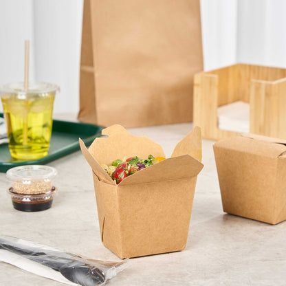 Bio Tek 16 oz Square Kraft Paper Noodle Take Out Container - 3 1/2" x 3" x 3 1/4" - 200 count box