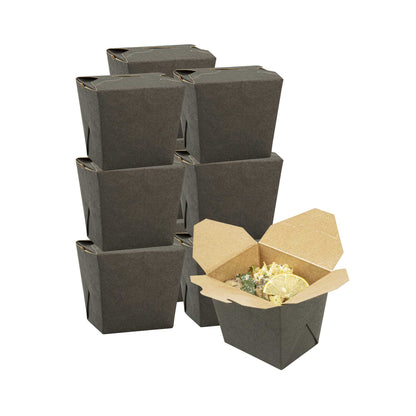 Bio Tek 16 oz Square Black Paper Noodle Take Out Container - 3 1/2" x 3" x 3 1/4" - 25 count box