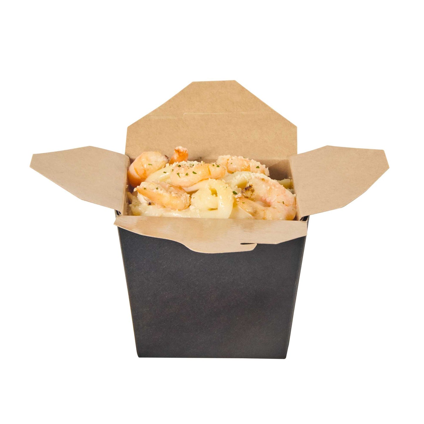Bio Tek 16 oz Square Black Paper Noodle Take Out Container - 3 1/2" x 3" x 3 1/4" - 25 count box