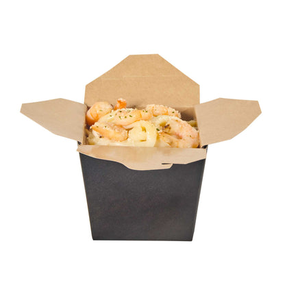 Bio Tek 16 oz Square Black Paper Noodle Take Out Container - 3 1/2" x 3" x 3 1/4" - 25 count box
