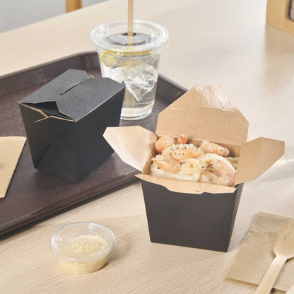 Bio Tek 16 oz Square Black Paper Noodle Take Out Container - 3 1/2" x 3" x 3 1/4" - 25 count box