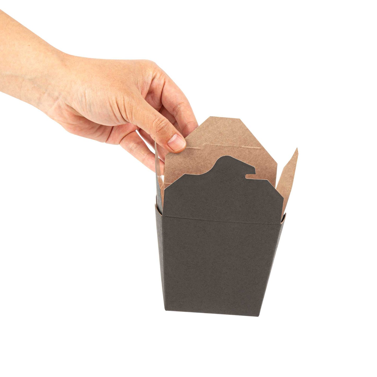 Bio Tek 16 oz Square Black Paper Noodle Take Out Container - 3 1/2" x 3" x 3 1/4" - 200 count box