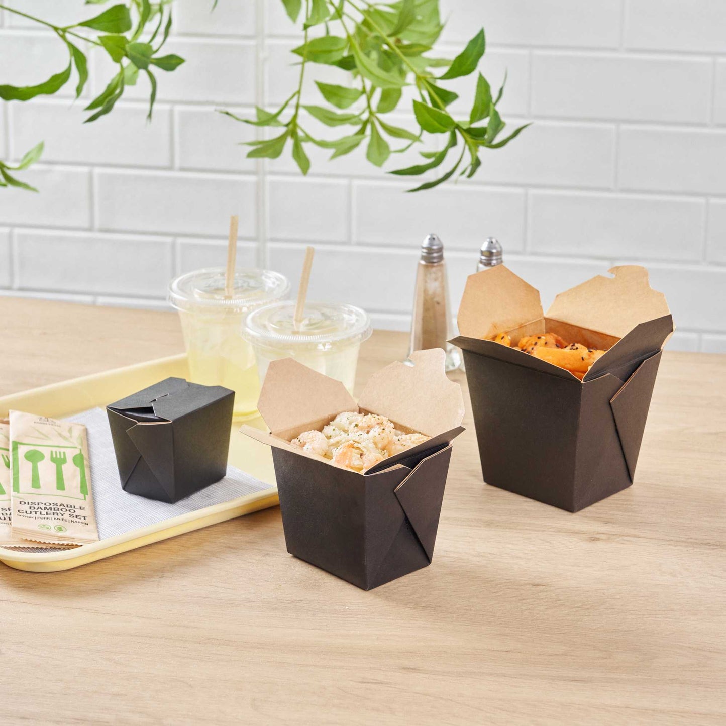 Bio Tek 16 oz Square Black Paper Noodle Take Out Container - 3 1/2" x 3" x 3 1/4" - 200 count box