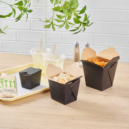 Bio Tek 16 oz Square Black Paper Noodle Take Out Container - 3 1/2" x 3" x 3 1/4" - 200 count box