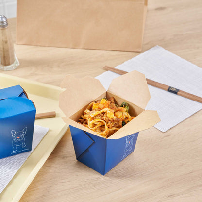 Bio Tek 16 oz Square Frenchie Paper Noodle Take Out Container - 3 1/2" x 3" x 3 1/4" - 50 count box