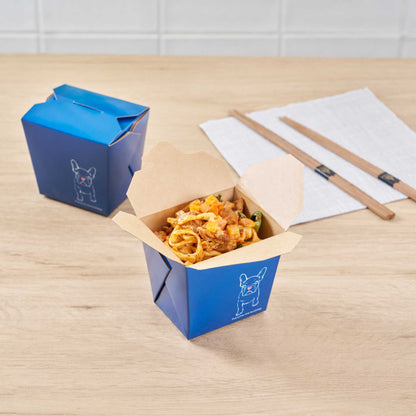 Bio Tek 16 oz Square Frenchie Paper Noodle Take Out Container - 3 1/2" x 3" x 3 1/4" - 50 count box