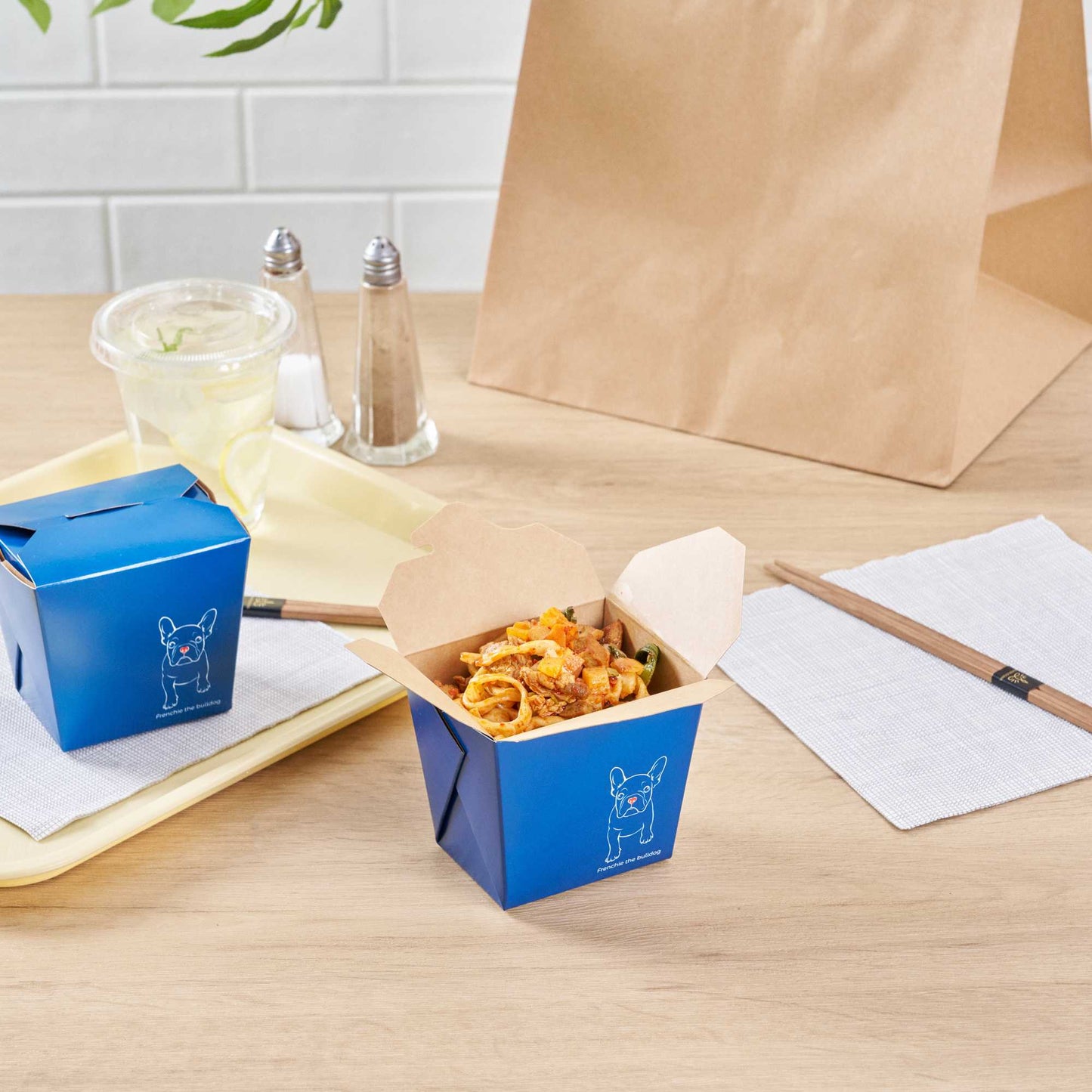 Bio Tek 16 oz Square Frenchie Paper Noodle Take Out Container - 3 1/2" x 3" x 3 1/4" - 50 count box
