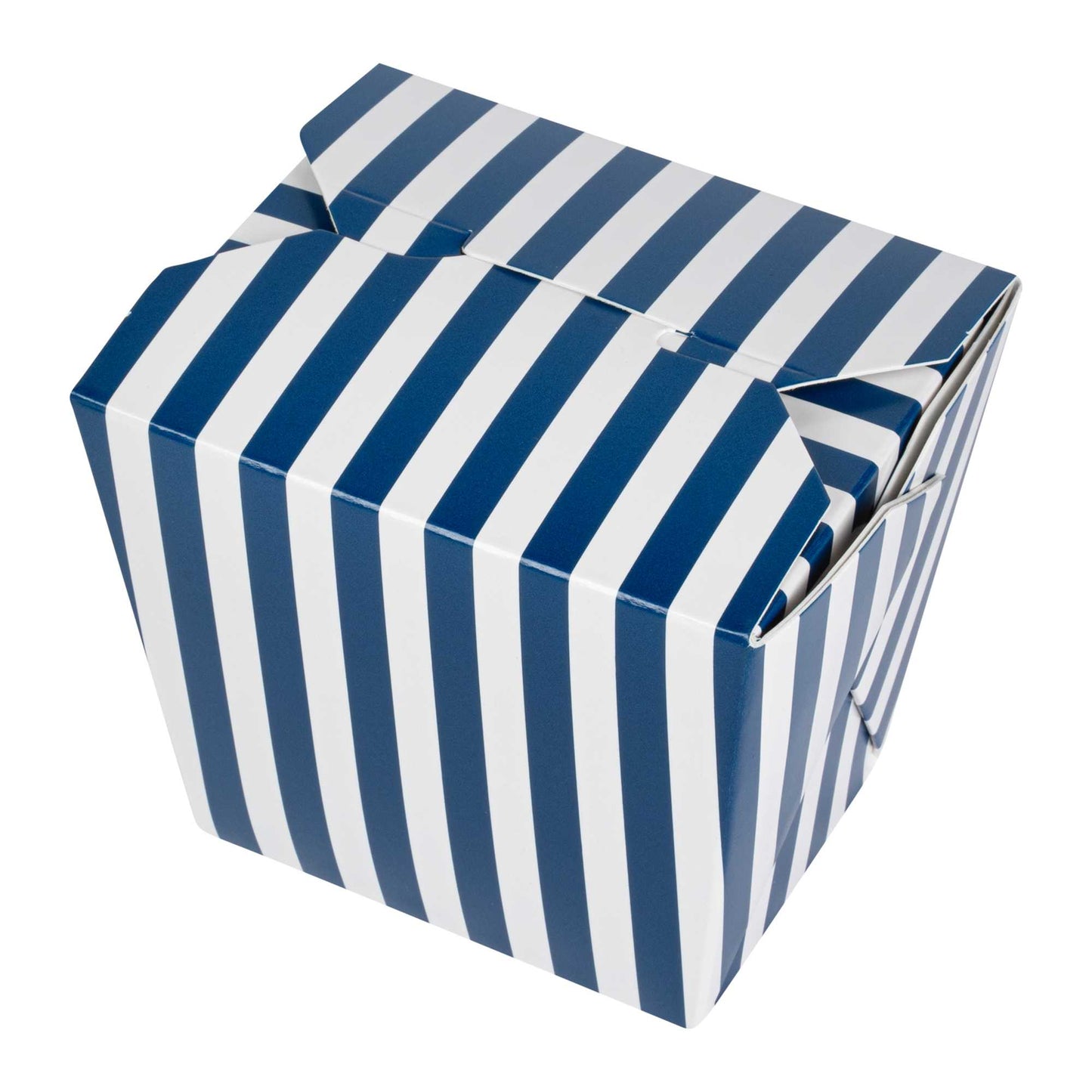Bio Tek 16 oz Square Blue and White Stripe Paper Noodle Take Out Container - 3 1/2" x 3" x 3 1/4" - 200 count box
