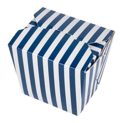 Bio Tek 16 oz Square Blue and White Stripe Paper Noodle Take Out Container - 3 1/2" x 3" x 3 1/4" - 200 count box