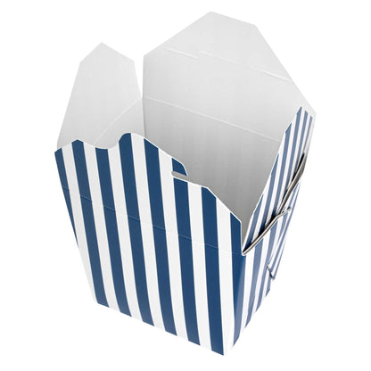 Bio Tek 16 oz Square Blue and White Stripe Paper Noodle Take Out Container - 3 1/2" x 3" x 3 1/4" - 200 count box