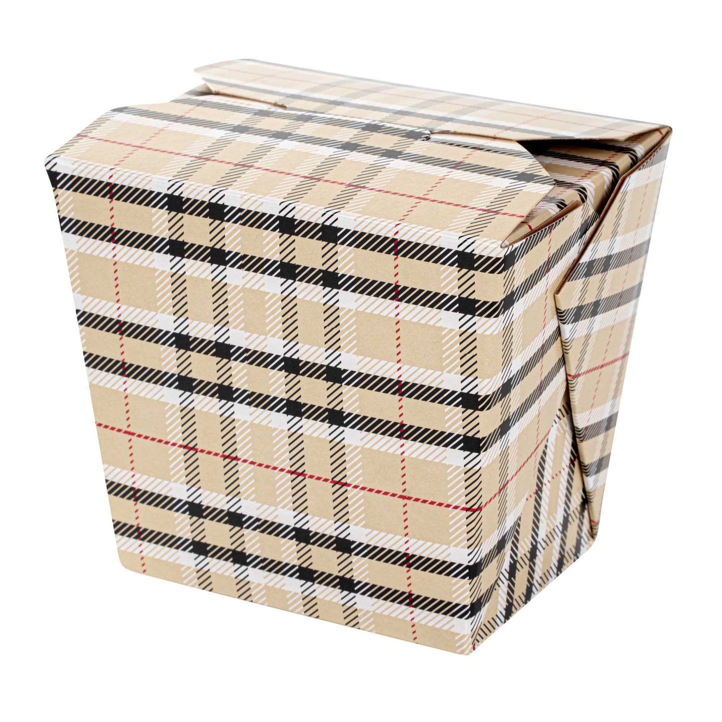 Bio Tek 16 oz Square Plaid Paper Noodle Take Out Container - 3 1/2" x 3" x 3 1/4" - 200 count box