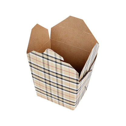 Bio Tek 16 oz Square Plaid Paper Noodle Take Out Container - 3 1/2" x 3" x 3 1/4" - 50 count box