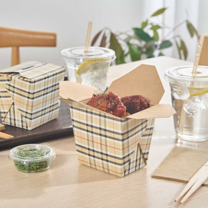 Bio Tek 16 oz Square Plaid Paper Noodle Take Out Container - 3 1/2" x 3" x 3 1/4" - 50 count box