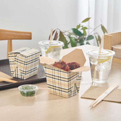 Bio Tek 16 oz Square Plaid Paper Noodle Take Out Container - 3 1/2" x 3" x 3 1/4" - 50 count box