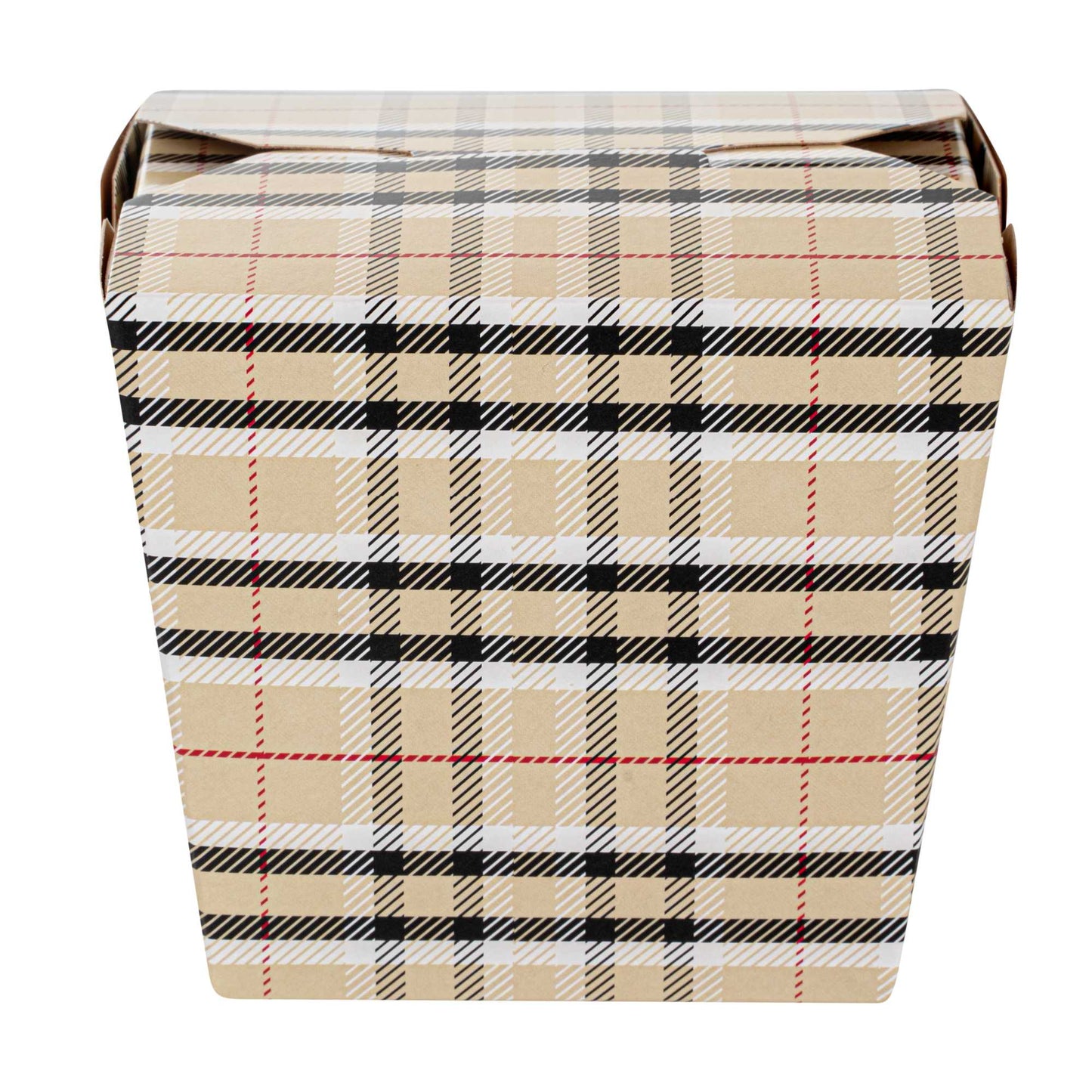 Bio Tek 16 oz Square Plaid Paper Noodle Take Out Container - 3 1/2" x 3" x 3 1/4" - 200 count box