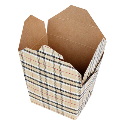 Bio Tek 16 oz Square Plaid Paper Noodle Take Out Container - 3 1/2" x 3" x 3 1/4" - 200 count box