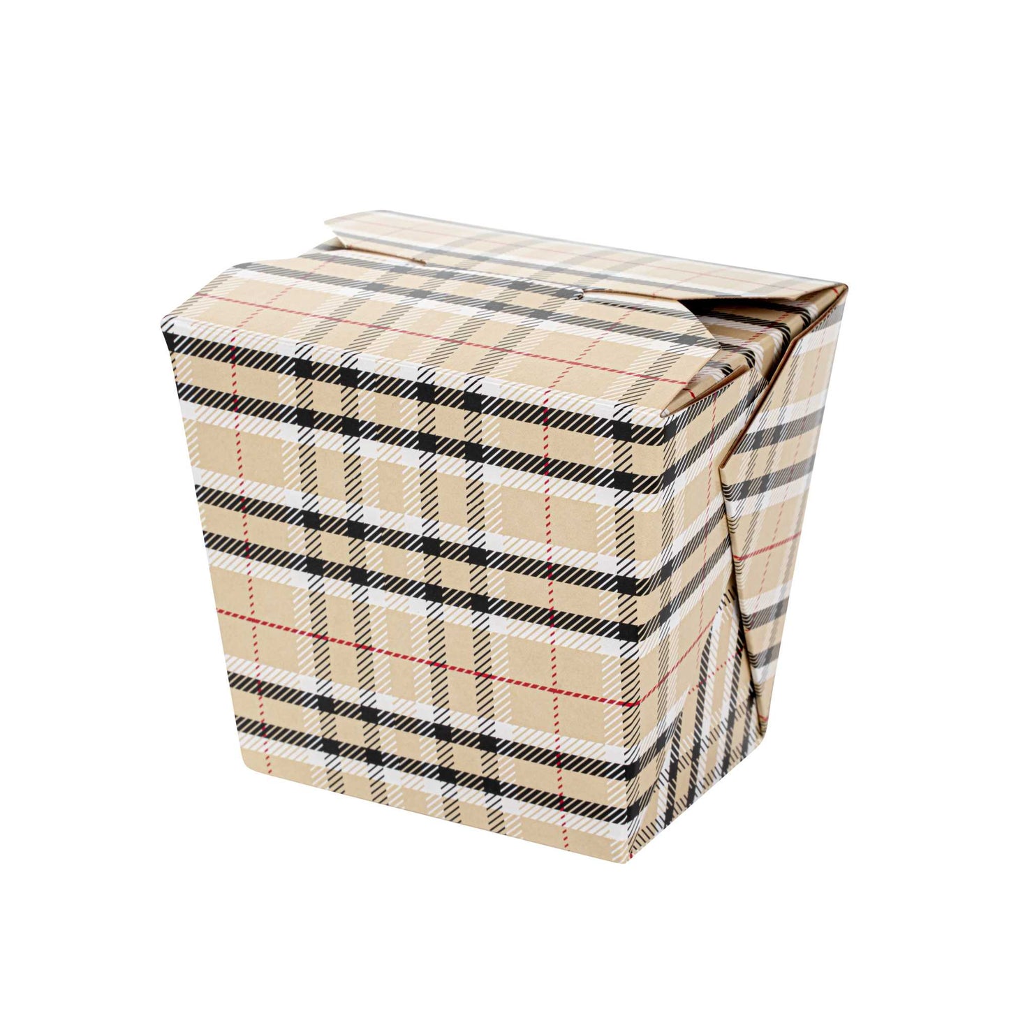 Bio Tek 16 oz Square Plaid Paper Noodle Take Out Container - 3 1/2" x 3" x 3 1/4" - 200 count box