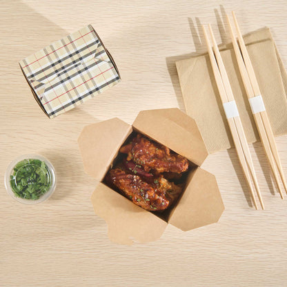 Bio Tek 16 oz Square Plaid Paper Noodle Take Out Container - 3 1/2" x 3" x 3 1/4" - 200 count box