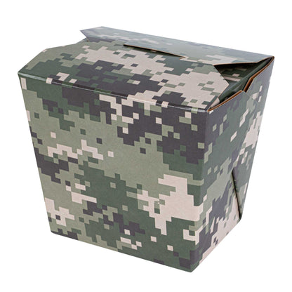 Bio Tek 16 oz Square Camouflage Paper Noodle Take Out Container - 3 1/2" x 3" x 3 1/4" - 200 count box