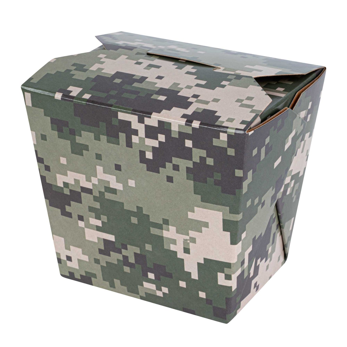 Bio Tek 16 oz Square Camouflage Paper Noodle Take Out Container - 3 1/2" x 3" x 3 1/4" - 50 count box