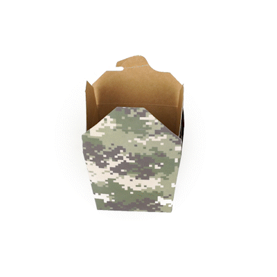 Bio Tek 16 oz Square Camouflage Paper Noodle Take Out Container - 3 1/2" x 3" x 3 1/4" - 50 count box