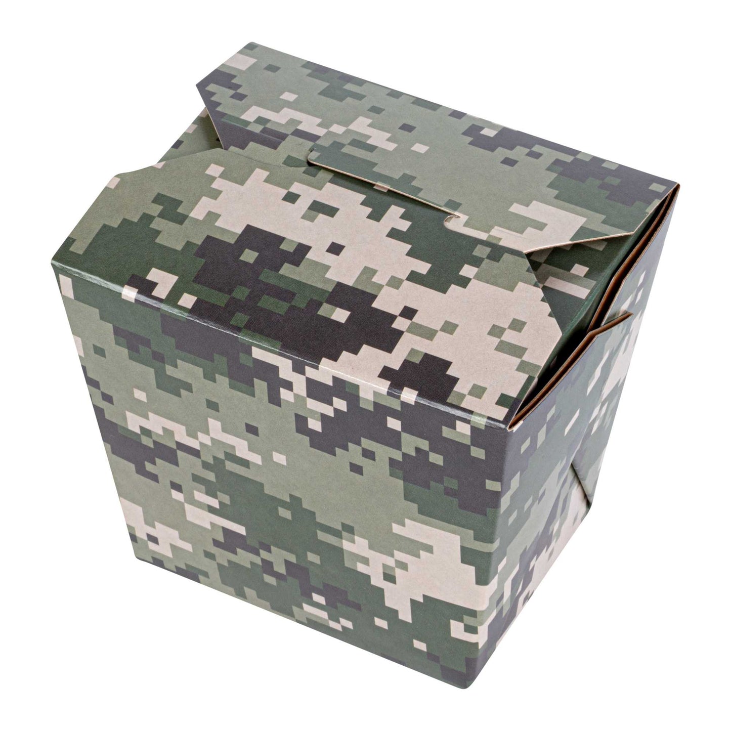 Bio Tek 16 oz Square Camouflage Paper Noodle Take Out Container - 3 1/2" x 3" x 3 1/4" - 50 count box