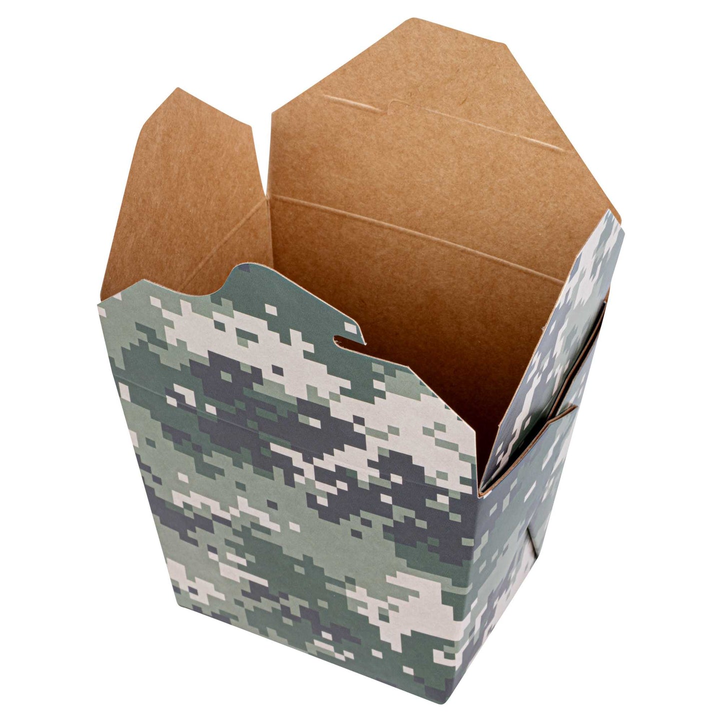 Bio Tek 16 oz Square Camouflage Paper Noodle Take Out Container - 3 1/2" x 3" x 3 1/4" - 50 count box
