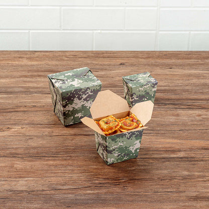 Bio Tek 16 oz Square Camouflage Paper Noodle Take Out Container - 3 1/2" x 3" x 3 1/4" - 50 count box