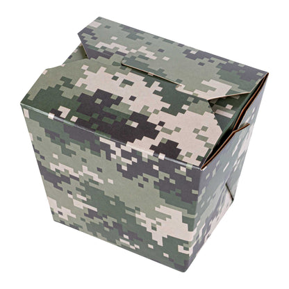 Bio Tek 16 oz Square Camouflage Paper Noodle Take Out Container - 3 1/2" x 3" x 3 1/4" - 200 count box