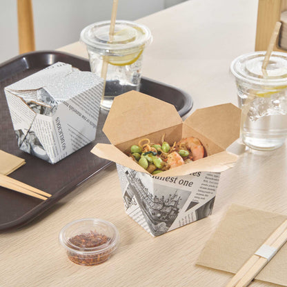 Bio Tek 16 oz Square Newsprint Paper Noodle Take Out Container - 3 1/2" x 3" x 3 1/4" - 25 count box