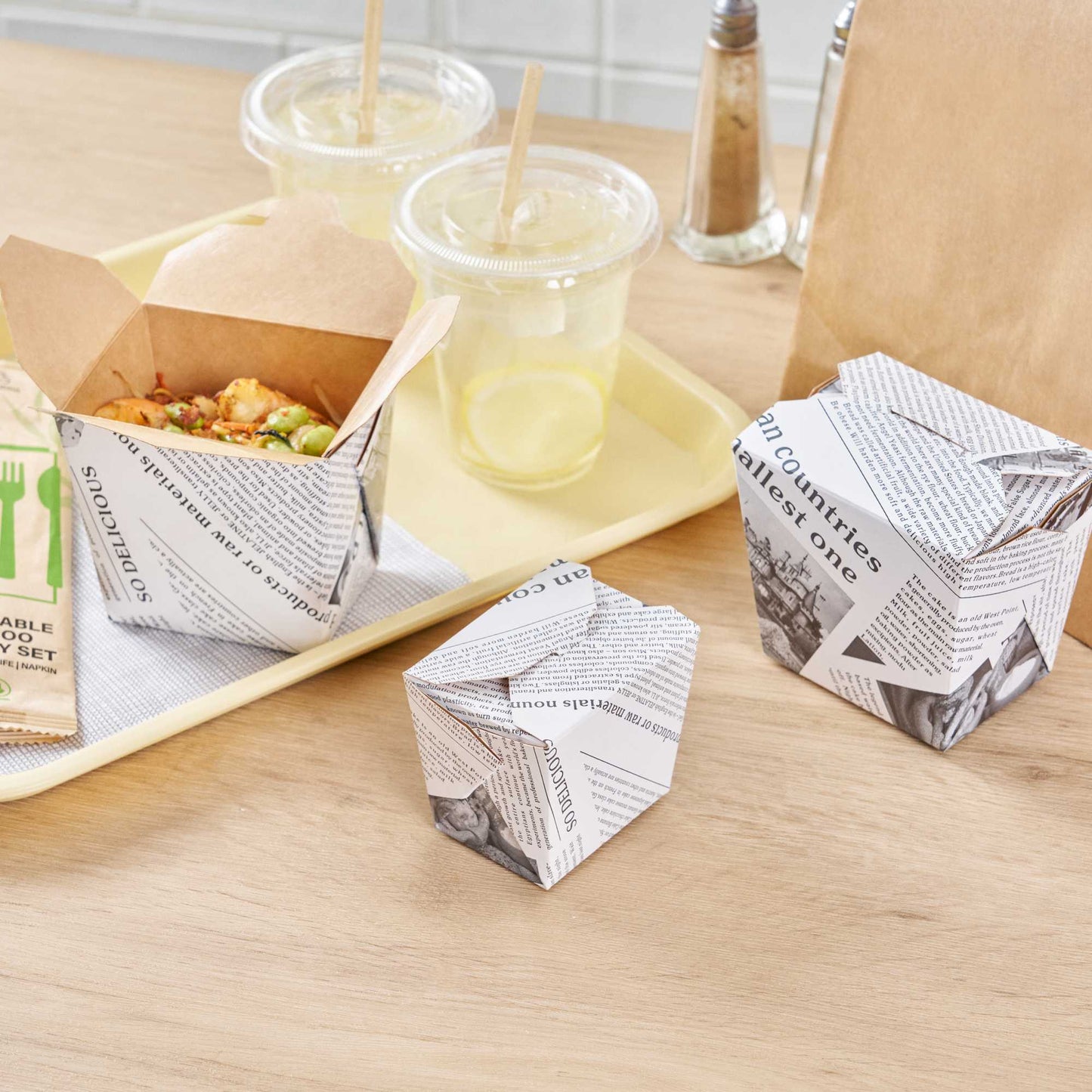 Bio Tek 16 oz Square Newsprint Paper Noodle Take Out Container - 3 1/2" x 3" x 3 1/4" - 25 count box