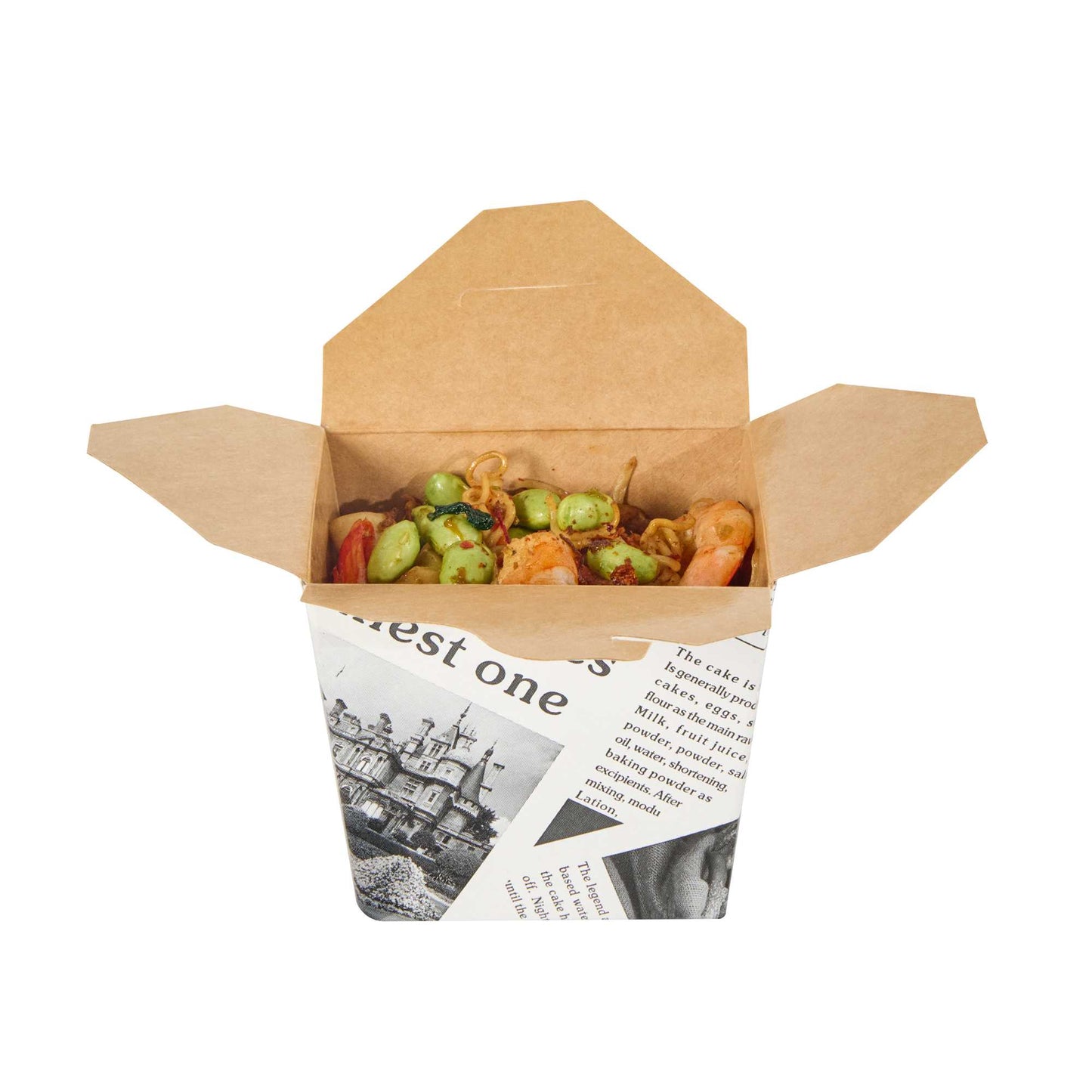 Bio Tek 16 oz Square Newsprint Paper Noodle Take Out Container - 3 1/2" x 3" x 3 1/4" - 200 count box
