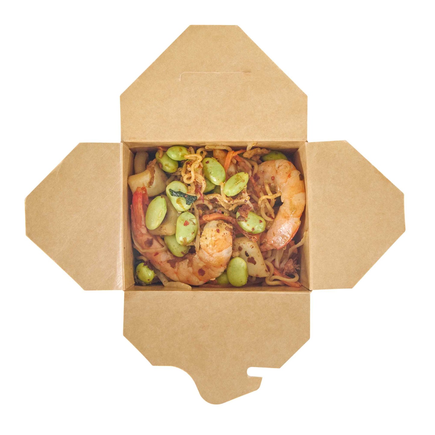 Bio Tek 16 oz Square Newsprint Paper Noodle Take Out Container - 3 1/2" x 3" x 3 1/4" - 200 count box