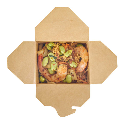 Bio Tek 16 oz Square Newsprint Paper Noodle Take Out Container - 3 1/2" x 3" x 3 1/4" - 200 count box